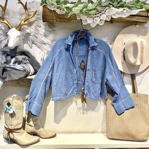 Waffle rustic boho blouse /cover up w resort vacay vibe